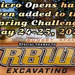 Micro Opens added to Memorial Day weekend. Thank to RBW Excavating.