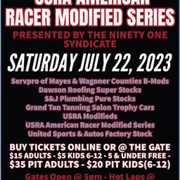 Be sure to join us this weekend July 22nd USRA Modified Series