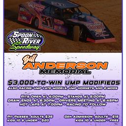 SPOON RIVER SPEEDWAY RETURNS TO WEEKLY ACTION ON JUNE 14; BILL ANDERSON MEMORIAL PAYING $3,000-TO-WIN MODIFIEDS