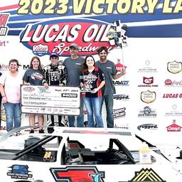 Tucker Cox takes command late for wild Late Model victory to headline Lucas Oil Speedway Fall Brawl program