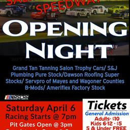 Join Us This Saturday Night for Our Season Opener!!!!