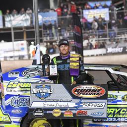 Ethan Dotson won Wednesday’s first Modified qualifying feature at the IMCA Speedway Motors Super Nationals fueled by Casey’s. (Photo by Tom Macht, www.photofinishphotos.com)