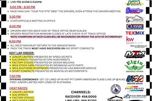 September 27, 2025 Race Day Information! SEASON FINALE!