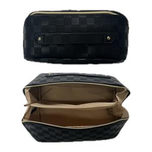 Black Checkered Cosmetic Bag With Handle