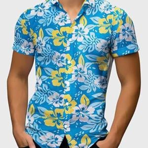 Blue & Yellow Hawaiian Polo