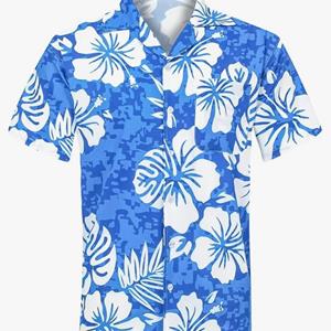 Blue & White Hawaiian Polo