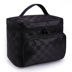 Black Checkered Cosmetic Travel Bag