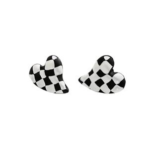 Checkered Heart Shaped Stud Earrings