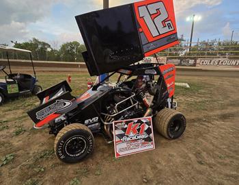 Harrison Robards picks up a heat race win at Coles County Speedway on June 29, 2024.