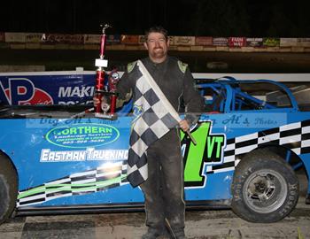 Todd Dunham won feature on Sabil & Sons Night at Bear Ridge Speedway (Bradford, Vermont) on Saturday, August 19. (Allan Ward image)