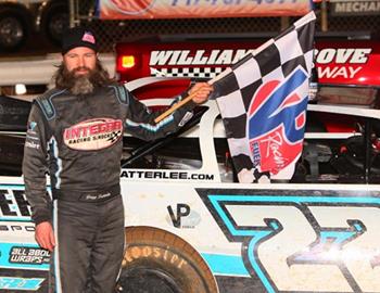 Gregg Satterlee pocketed a $3,500 winner’s check on Friday night for a United Late Model Series (ULMS) triumph at Pennsylvania’s William’s Grove Speedway. (Rick Neff image)