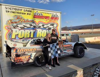 Dillan Stake won the Port Royal (Pa.) Speedway season opener on Sunday, March 5 for his first-career Super Late Model victory.