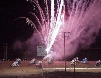 Fireworks go off during the pace lap.