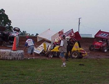 A turn four tangle that left Steven Tiner upside down