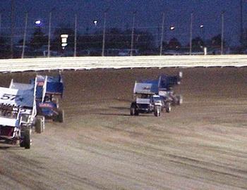 Jake Peters leads his heat race down the backstretch.