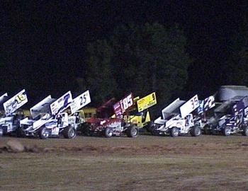 The A Feature lines up at Ark-La-Tex Speedway in Vivian, LA