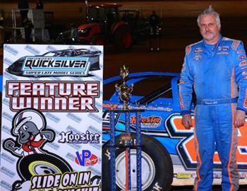 Dennis Erb Jr. won the opening round of the Toilet Bowl Classic at Clarksville Speedway on Friday, March 10. (Josh James Artwork image)