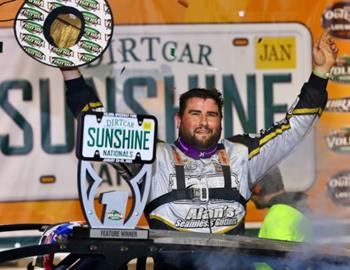 Ryan Gustin claimed the Dirtcar Sunshine Nationals at Volusia Speedway Park on January 24 during the season opener for the World of Outlaws Late Model Series.