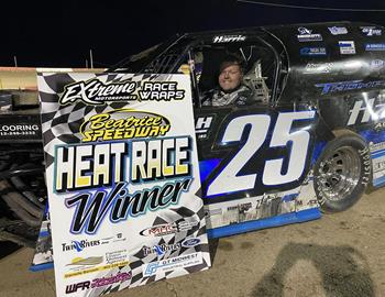 Cody Thompson wins a heat race in the 32nd annual Spring Nationals at Beatrice Speedway (Beatrice, NE) on March 21, 2025. (Beatrice Speedway photo)