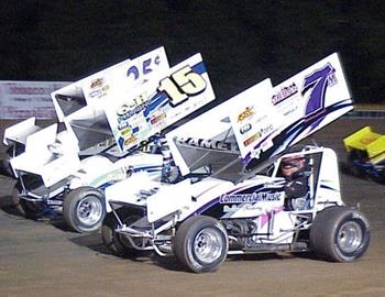 Kevin Ramey, Sam Hafertepe Jr., and Charlie Brown lead the three-wide