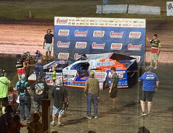 Charging from 20th to the win, Nick in Victory Lane at Lincoln (Ill.) Speedway on July 3.