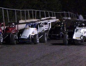 Three-wide at Creek County Speedway