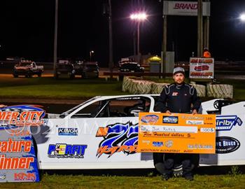 Joe Rokos wins at Farmer City Raceway on May 17.