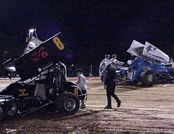 The aftermath of the Zach Pringle-Justin Sturch turn two heat race melee