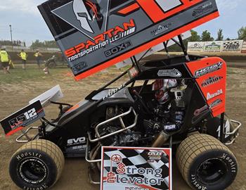 Harrison Robards win an A-Class heat race at Coles County Speedway (Mattoon, IL) on July 20, 2024.