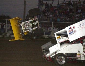 Sherman Davis rebounded from this heat race flip for a strong feature run