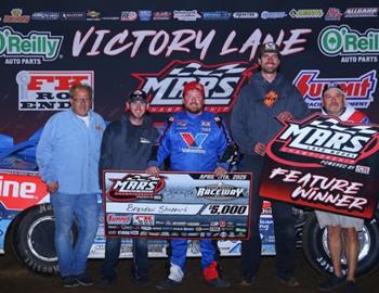 Brandon Sheppard wins the Hawkeye Land 40 at Cedar County Raceway during the MARS Last Model Championship Series feature event on April 17.