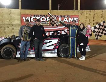 Drew Collins raced to the Late Model feature win on Saturday night at Lavonia (Ga.) Speedway. He set fast time and then led flag-to-flag in the feature.