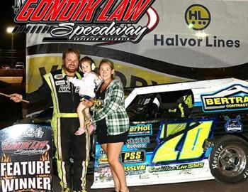 David Simpson wins at for the first time at Gondik Law Speedway on July 26