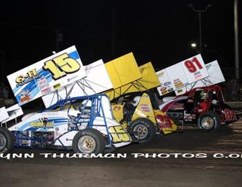 Three-wide at Oklahoma Citys State Fair Speedway