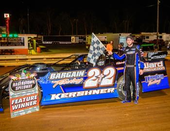 Cody Kershner won his second-straight 358 Late Model Sportsman feature at Hagerstown (Md.) in thrilling fashion with a last-lap pass for the win in the Wilt/Fischer-owned XR1 Rocket Chassis.
