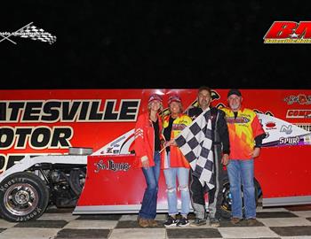 Jeff Taylor in Victory Lane at Batesville Motor Speedway (Locust Grove, AR) on night one of the Wimp Reed Spring Nationals. (Jason Brickey photo)