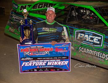 Jamie Oldfield won the feature at Perth (WAU) Motorplex with the Late Model Racing WA tour on Saturday, April 6.