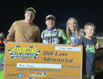 Brock Pinkerous wins the $3,000 Bill Law Memorial at Stateline Speedway on July 20