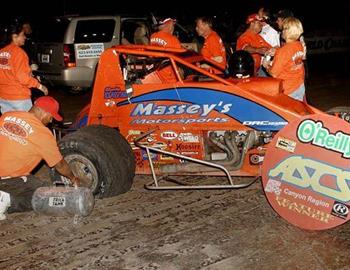 Davis right rear tire is empty in victory lane