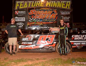 Dante Curtis won the feature at Sugar Creek Raceway with his No. 03 Capital Race Car.