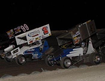 Three-wide at Thunder Mountain Speedway