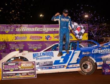 Tyler Millwood pocketed $5,000 for his Saturday, Aug. 19 Ultimate Super Late Model Series win at Rome (Ga.) Speedway. (Kirt Burrell image)