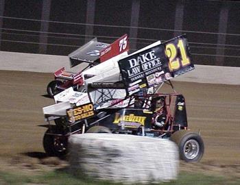 Brian Brown, Ricky Stenhouse Jr and Jesse Hockett battle in the main