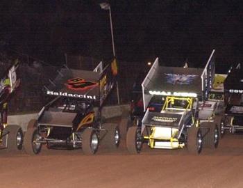 Three-wide salute at Lawton Speedway