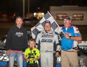 Cody Thompson in Victory Lane at Hamilton County Speedway (Webster City, Iowa) on Thursday, May 30.