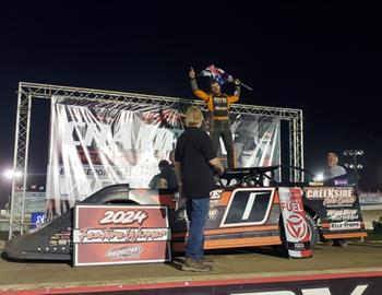 Andrew Yoder piloted the Larry Baer No. 0 Super Late Model to the $4,000 win at Bedford (Pa.) Speedway on Friday night, May 24 in the Turk Burket Tribute.