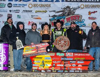 Kyle Strickler raced to the Mesilla Valley Transportation / Border Tire Modified feature on Friday, Jan. 10.