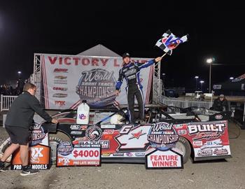 Trent Ivey raced to the 604 Late Model feature triumph at the 2022 World Short Track Championship at The Dirt Track at Charlotte.