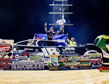 Daulton Wilson won the Valvoline Iron-Man feature at Portsmouth (Ohio) Raceway Park on Friday, August 30. (Firehouse Photography)