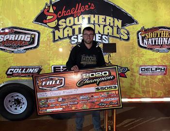 Following the season-ending ‘Billy Clanton Classic’ at Senoia (Ga.) Donald McIntosh was celebrated as the 2020 Schaeffer’s Oil Fall Nationals Series Champion. Donald was consistent throughout the tour in racking up one feature win, three Top-5 finishes, and four Top-10 performances.